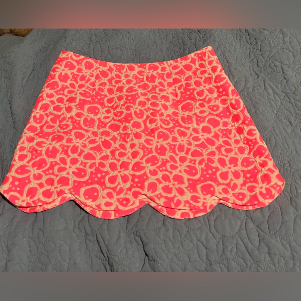 Sz 0 Lilly Pulitzer Bright Pink & White Scalloped Skirt